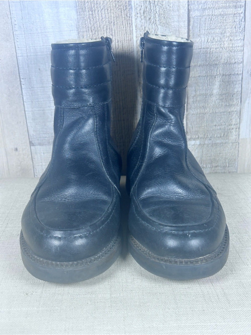Vintage Pajar Made in Italy Black Leather Shearling Winter Boots Ladies Size 7 - Picture 4 of 9